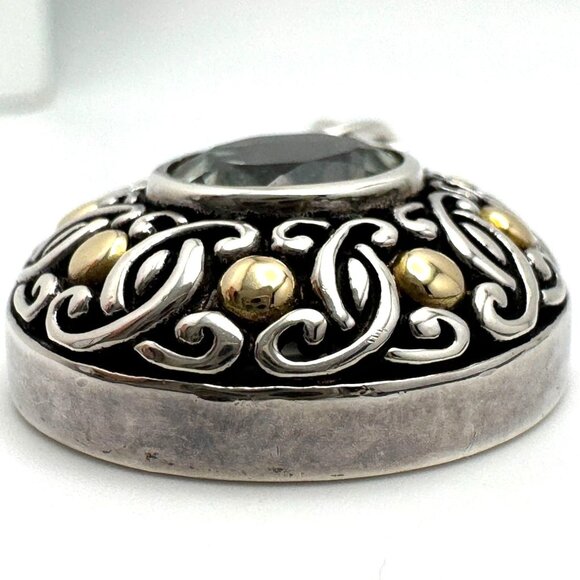 Bali Prasiolite Pendant Necklace Sterling Silver 18K Gold Scrollwork 16" - Picture 9 of 16